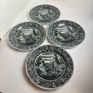 Spode Georgian Series Woodman 10” Dinner Plates Black S3480-W England Set of 4